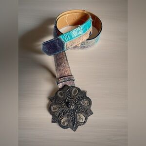 Filigree Buckle Vintage leather patchwork Belt